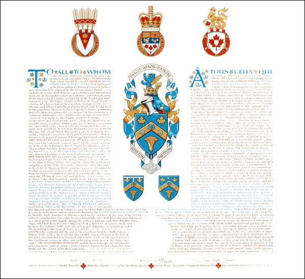 Letters patent granting heraldic emblems to Adolph Randolph Albert Gherson