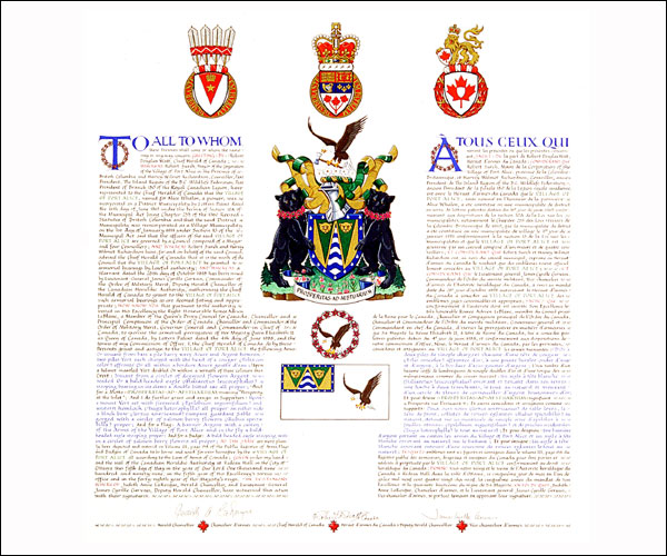 Letters patent granting heraldic emblems to the Village of Port Alice