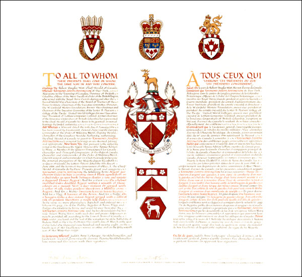 Letters patent granting heraldic emblems to Raymond Joseph Addington