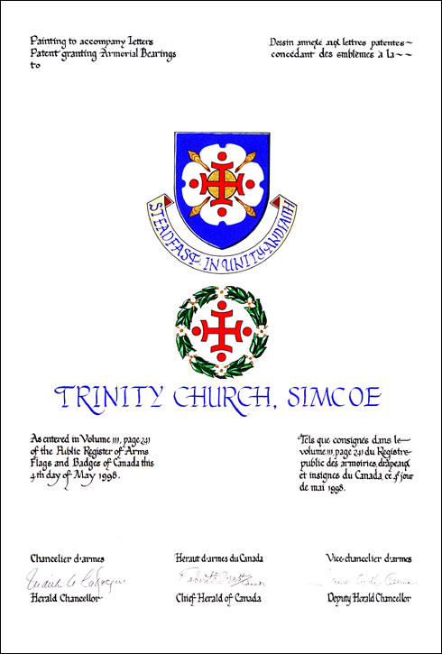 Letters patent granting heraldic emblems to Trinity Church