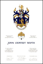 Letters patent granting heraldic emblems to John Geoffrey Booth