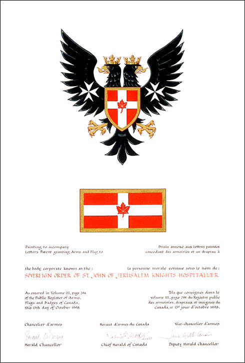 Lettres patentes concédant des emblèmes héraldiques au Sovereign Order of St. John of Jerusalem Knights Hospitaller