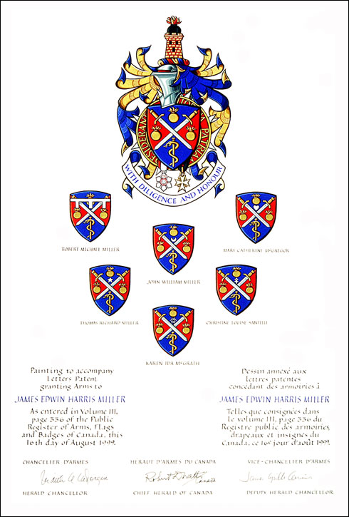 Letters patent granting heraldic emblems to James Edwin Harris Miller