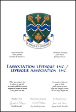 Letters patent granting heraldic emblems to the Levesque Association Inc.