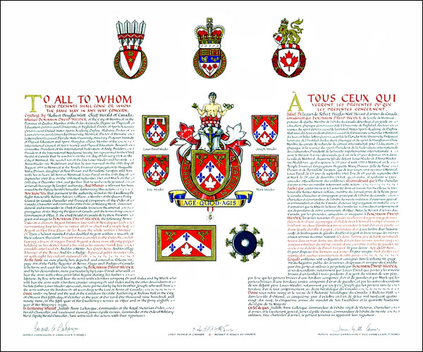 Letters patent granting heraldic emblems to Benjamin David Weider