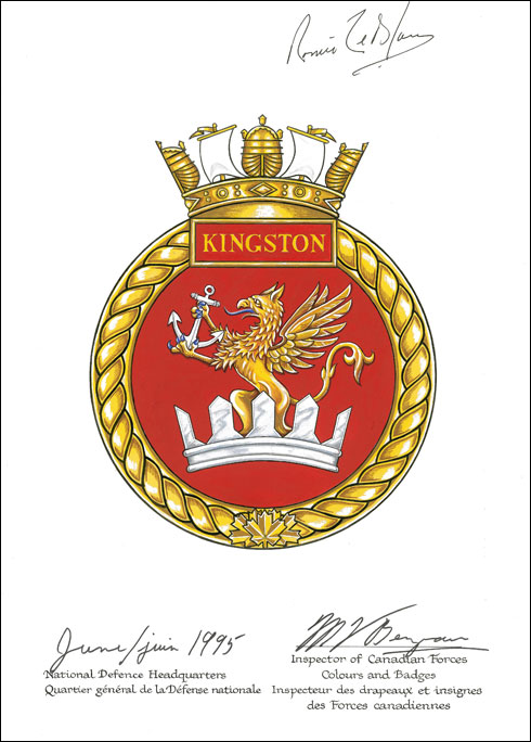 Letters patent approving the Badge of HMCS Kingston