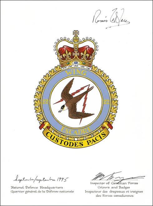 Letters patent approving the Badge of 22 Wing