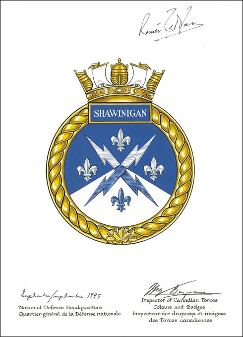 Letters patent approving the Badge of HMCS Shawinigan