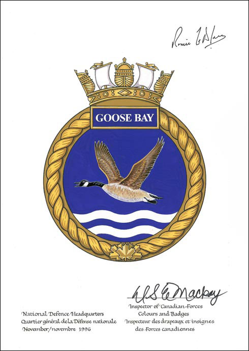 Lettres patentes approuvant l’insigne du NCSM Goose Bay