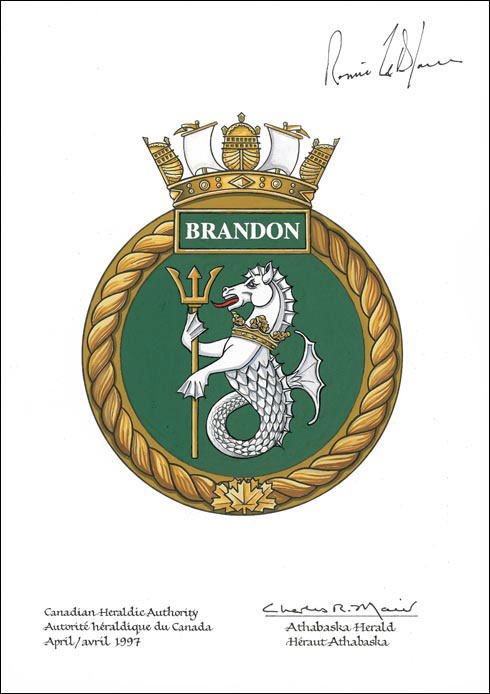 Letters patent approving the Badge of HMCS Brandon