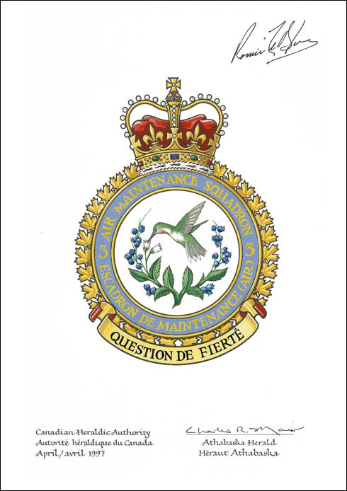 Letters patent approving the Badge of 3 Air Maintenance Squadron