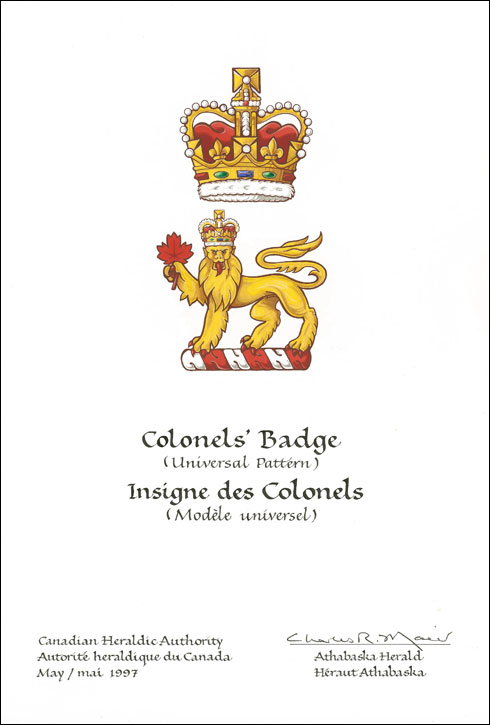 Lettres patentes approuvant l'insigne des colonels des forces armées canadiennes