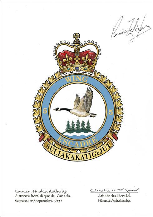 Letters patent approving the Badge of 5 Wing