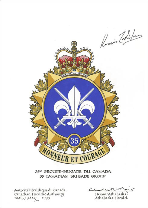 Letters patent approving the Badge of 35 Canadian Brigade Group