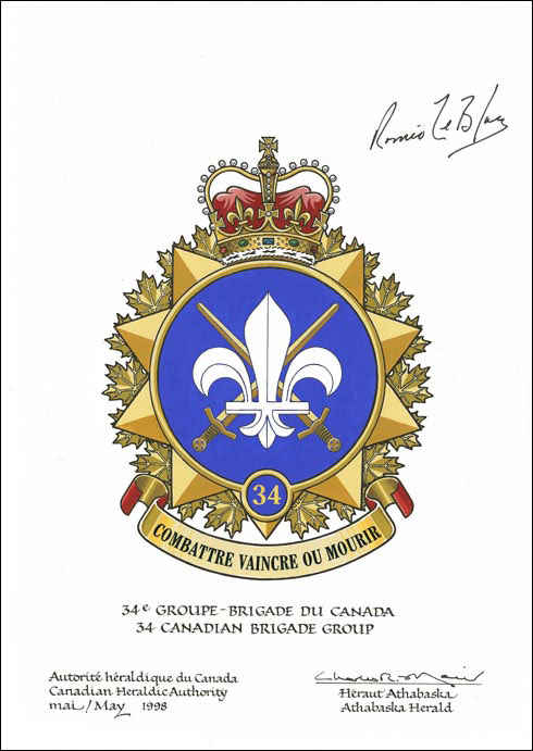 Letters patent approving the Badge of 34 Canadian Brigade Group