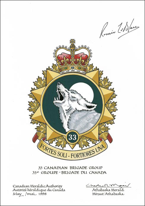 Letters patent approving the Badge of 33 Canadian Brigade Group