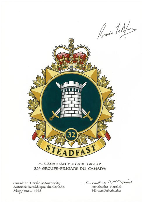 Letters patent approving the Badge of 32 Canadian Brigade Group