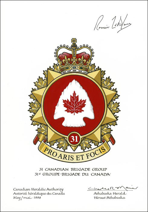 Letters patent approving the Badge of  31 Canadian Brigade Group