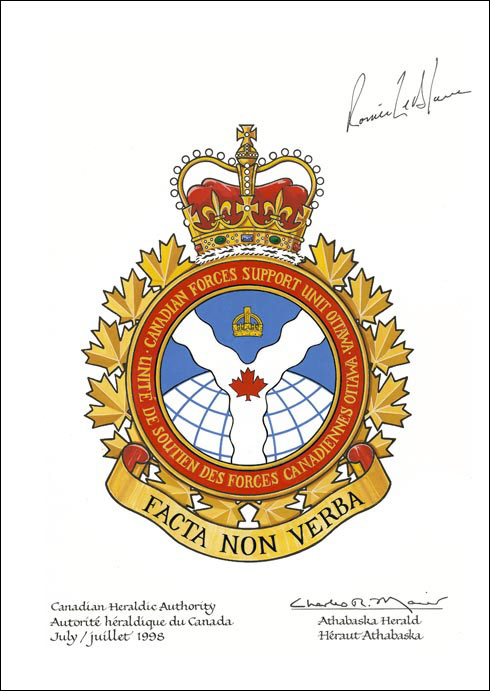 Letters patent approving the Badge of the Canadian Forces Support Unit (Ottawa)