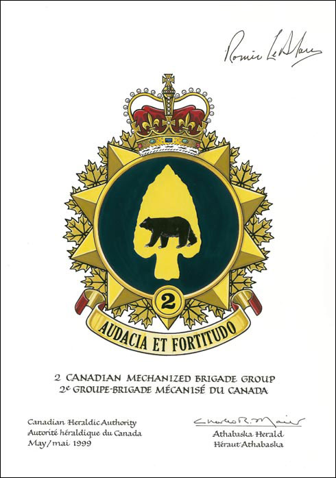 Letters patent approving the Badge of 2 Canadian Mechanized Brigade Group