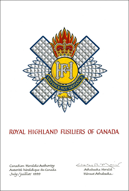 Lettres patentes approuvant l’insigne de The Royal Highland Fusiliers of Canada