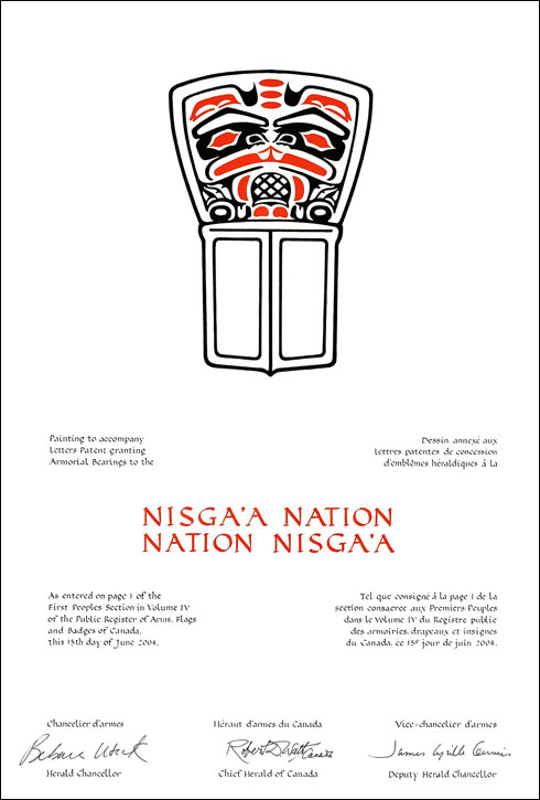 Letters patent granting heraldic emblems to the Nisga'a Nation