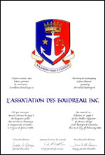 Lettres patentes concédant des emblèmes héraldiques à L'Association des Boudreau Inc.