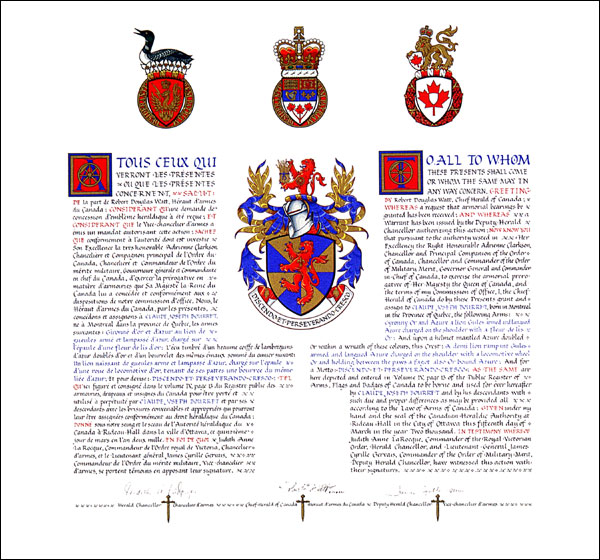 Letters patent granting heraldic emblems to Claude Joseph Bourret