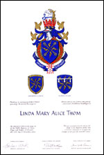 Letters patent granting heraldic emblems to Linda Mary Alice Thom