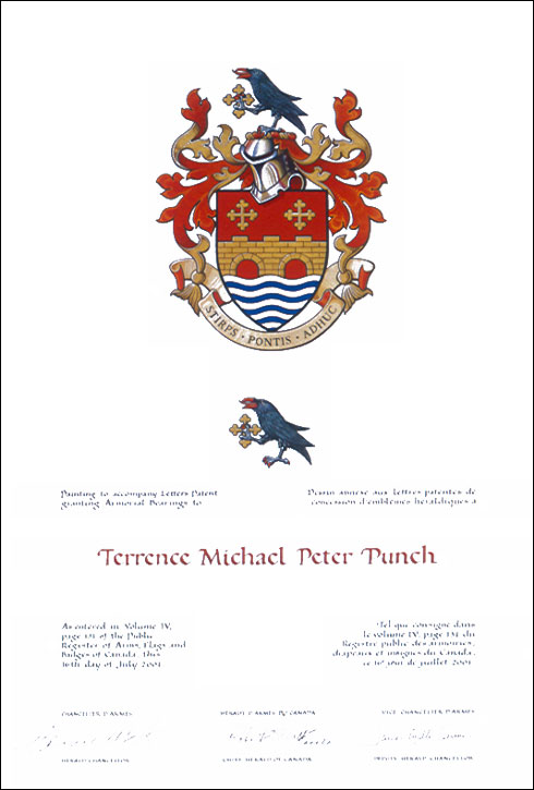 Lettres patentes concédant des emblèmes héraldiques à Terrence Michael Peter Punch