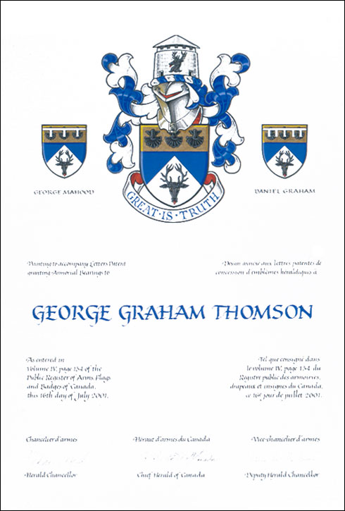 Lettres patentes concédant des emblèmes héraldiques à George Graham Thomson