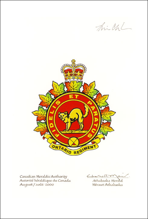 Approbation de l'insigne de The Ontario Regiment (RCAC)