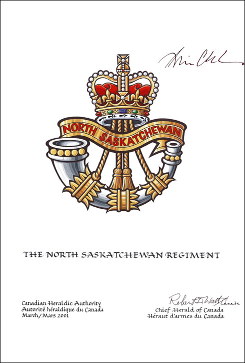 Approbation de l'insigne de The North Saskatchewan Regiment