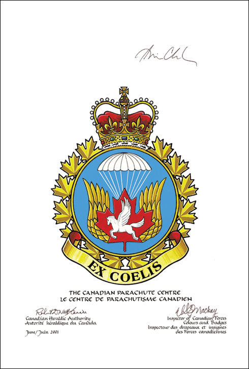 Approbation de l'insigne du Centre de parachutisme canadien