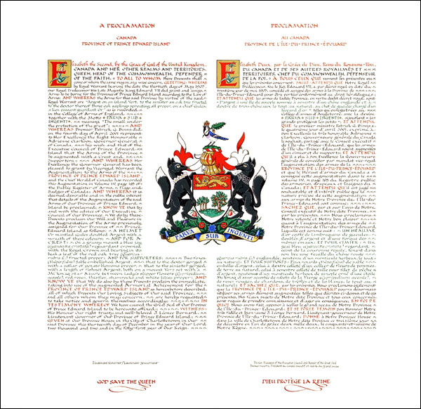 Letters patent granting heraldic emblems to the Province of Prince Edward Island