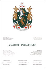 Letters patent granting heraldic emblems to Claude Desmeules