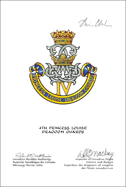 Approval of the Badge of the 4th Princess Louise Dragoon Guards