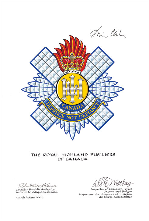 Approbation de l'insigne de The Royal Highland Fusiliers of Canada