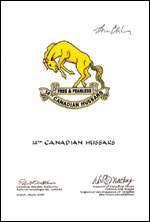 Approval of the Badge of the 14th Canadian Hussars