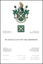 Lettres patentes de création d'emblèmes héraldiques en faveur de The Canadian Club of New York, Incorporated