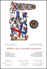 Lettres patentes concédant des emblèmes héraldiques à Thomas Ross Anthony Malcolm