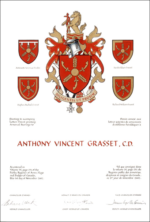 Lettres patentes concédant des emblèmes héraldiques à Anthony Vincent Grasset