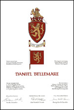 Letters patent granting heraldic emblems to Daniel Bellemare