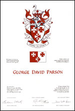 Lettres patentes concédant des emblèmes héraldiques à George David Parson