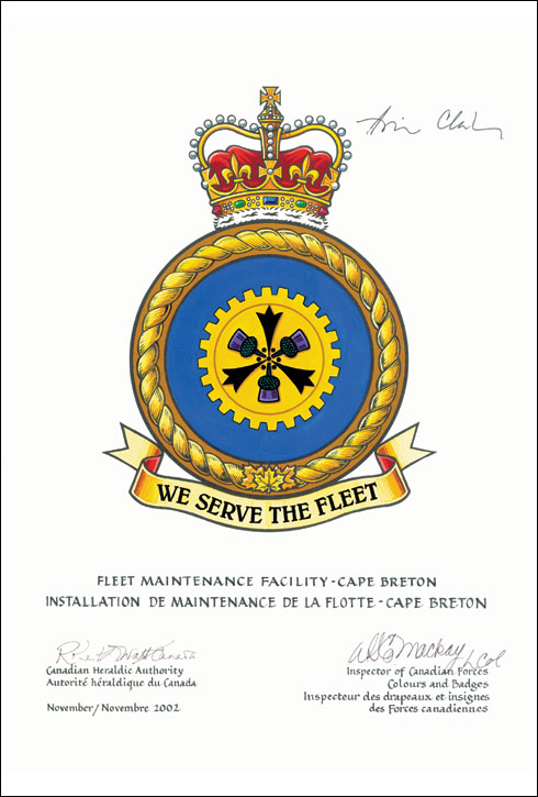 Approbation de l'insigne de l'Installation de Maintenance de la Flotte - Cape Breton