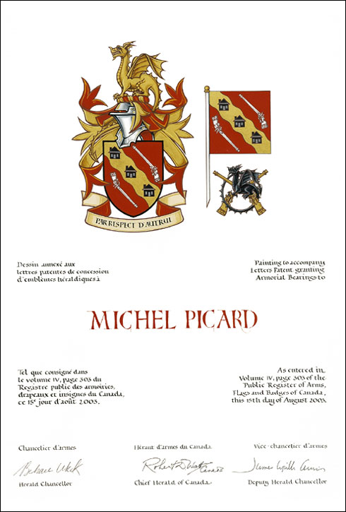 Lettres patentes concédant des emblèmes héraldiques à Michel Picard