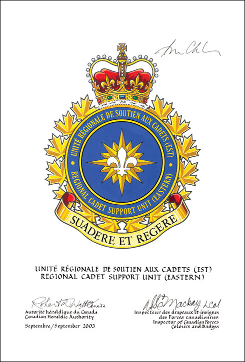 Approbation de l'insigne de l'Unité régionale de soutien aux cadets (Est)