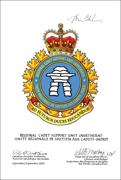 Approbation de l'insigne de l'Unité régionale de soutien aux cadets (Nord)