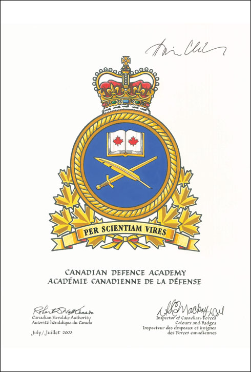 Approbation de l'insigne de l'Académie canadienne de la défense