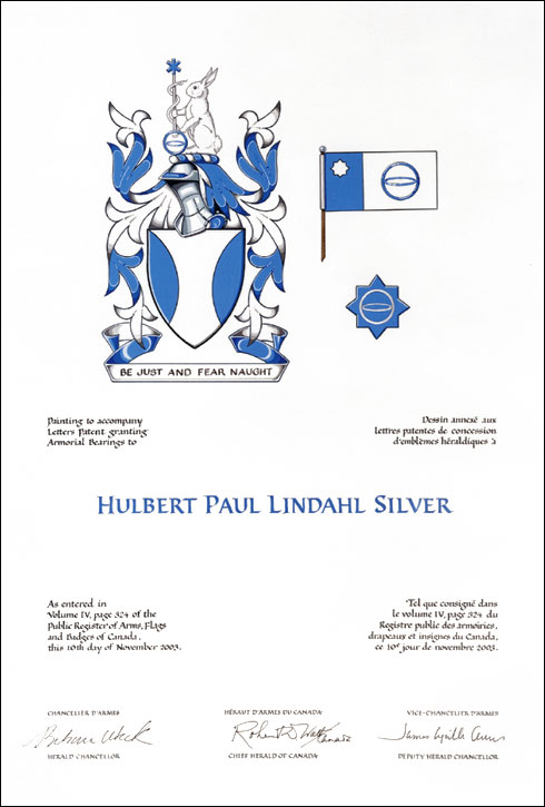 Lettres patentes concédant des emblèmes héraldiques à Hulbert Paul Lindahl Silver